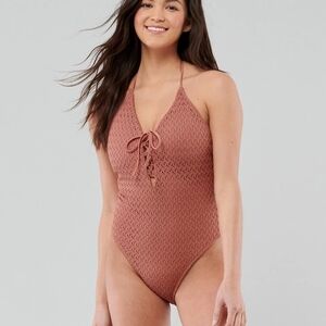 Hollister Crochet Halter One Piece - Tan